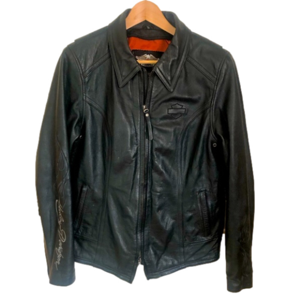 HARLEY Davidson Women’s Black Leather Motorcycle Jacket Large